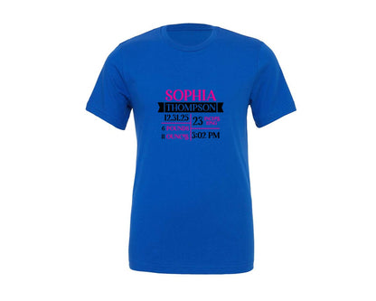 brand:Generic|color:True Royal Blue|Custom Birth Stats Custom Birth Graphic T-Shirt