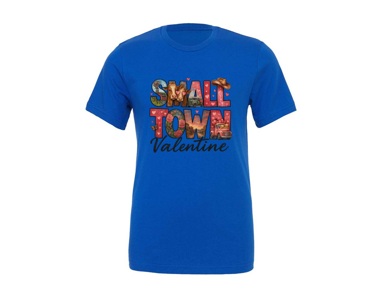 brand:Generic|color:True Royal Blue|Small Town Valentine Love Graphic T-Shirt
