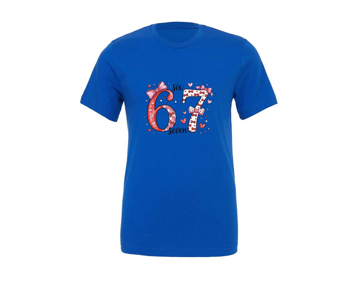 brand:Generic|color:True Royal Blue|Coquette Valentine 67 Six Seven Bow Graphic T-Shirt