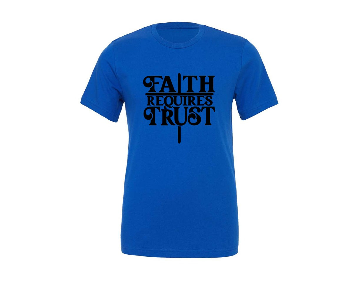 brand:Generic|color:True Royal Blue|Faith Requires Trust Christian Graphic T-Shirt