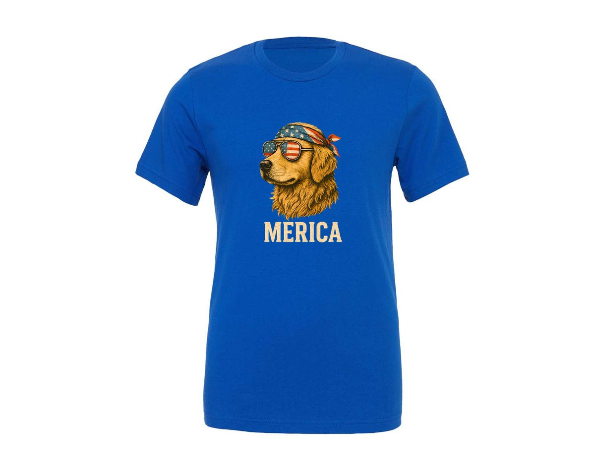 brand:Generic|color:True Royal Blue|Patriotic Dog Golden Retriever Graphic T-Shirt