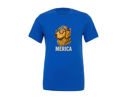 brand:Generic|color:True Royal Blue|Patriotic Dog Golden Retriever Graphic T-Shirt
