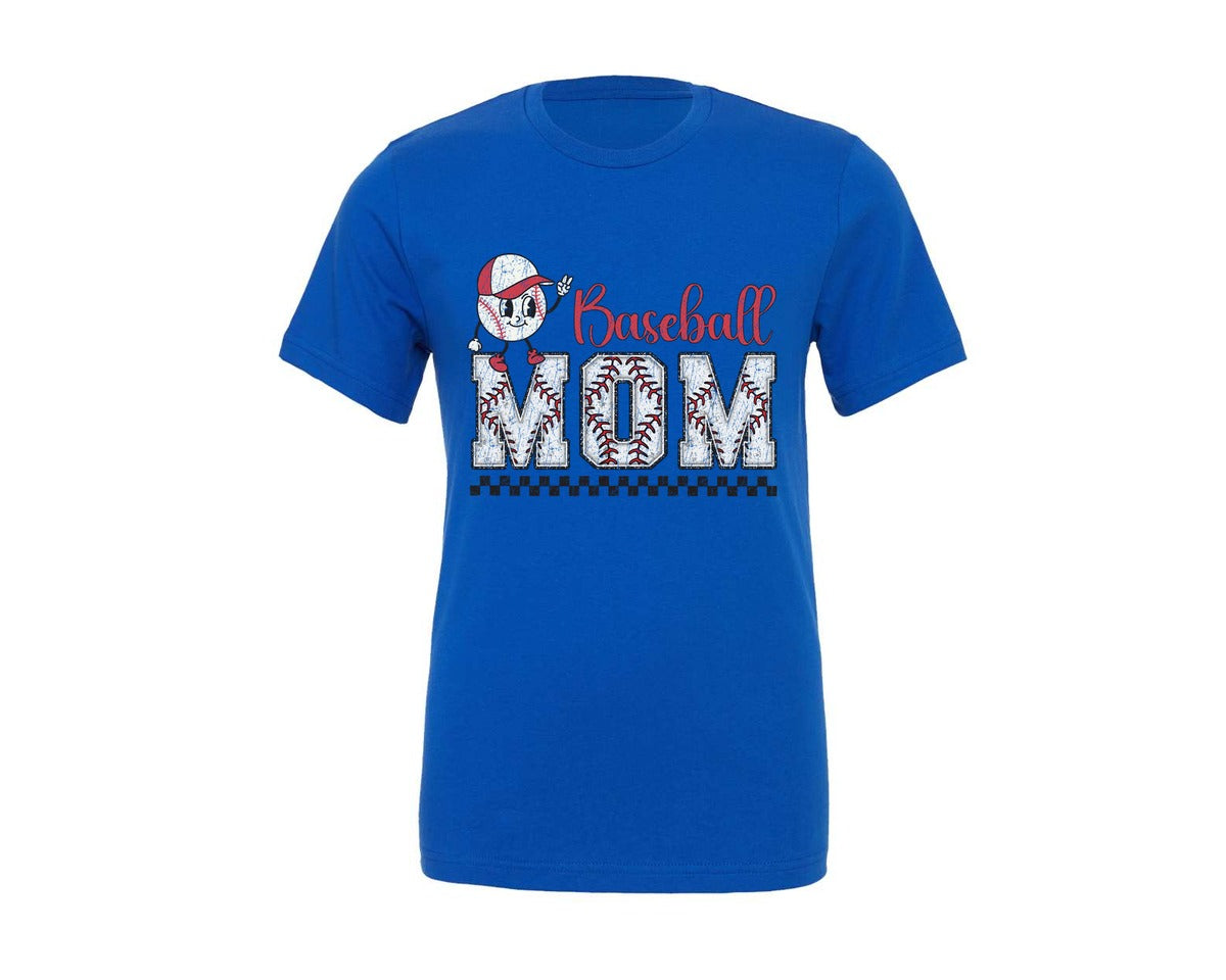 brand:Generic|color:True Royal Blue|Baseball Mom Distressed Graphic T-Shirt