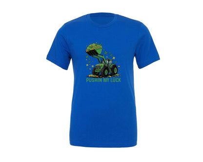 brand:Generic|color:True Royal Blue|Pushin My Luck St Patricks Tractor Graphic T-Shirt