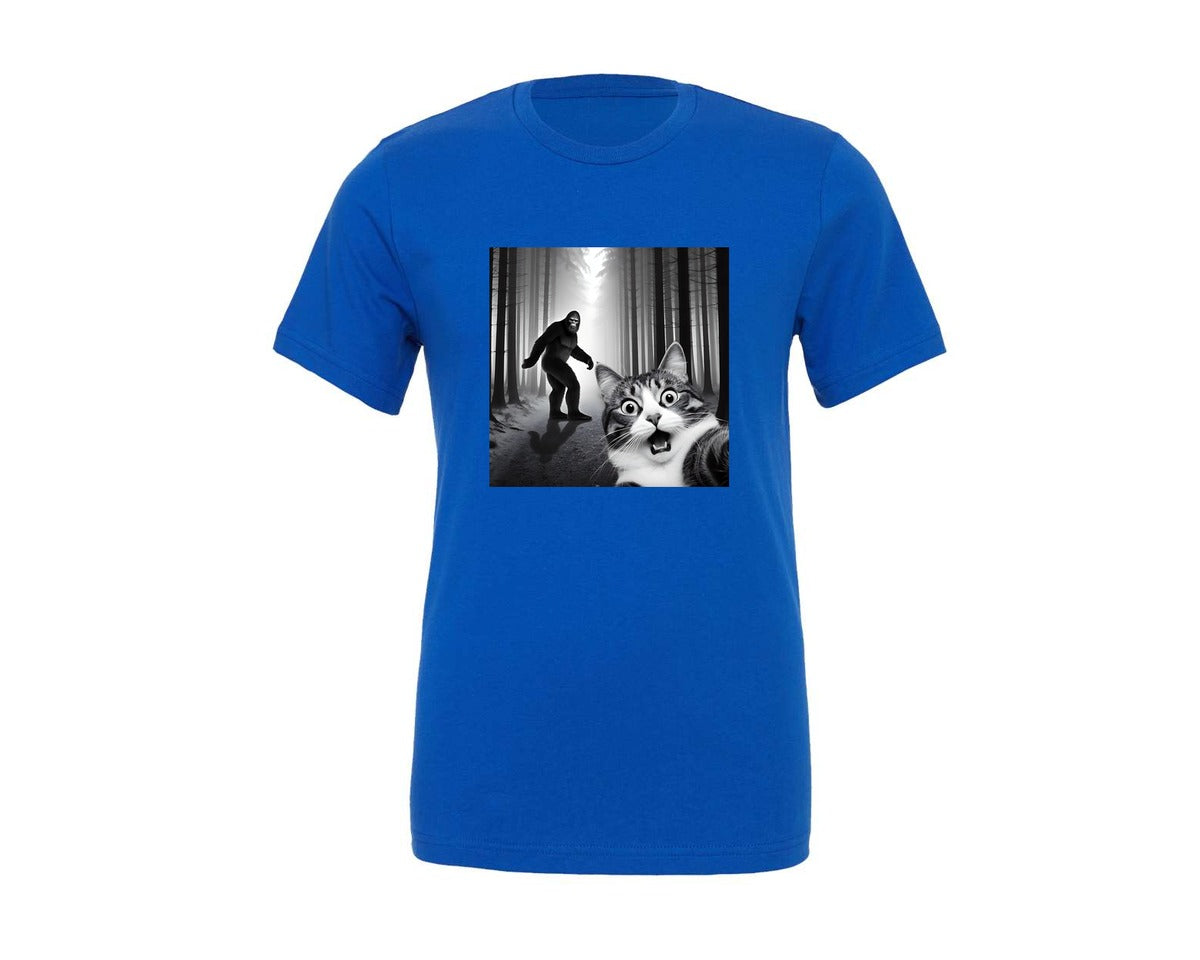 brand:Generic|color:True Royal Blue|Cat Selfie With Sasquatch Graphic T-Shirt