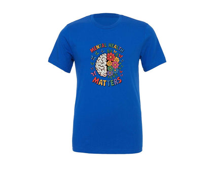 brand:Generic|color:True Royal Blue|Mental Health Matters Floral Design Graphic T-Shirt