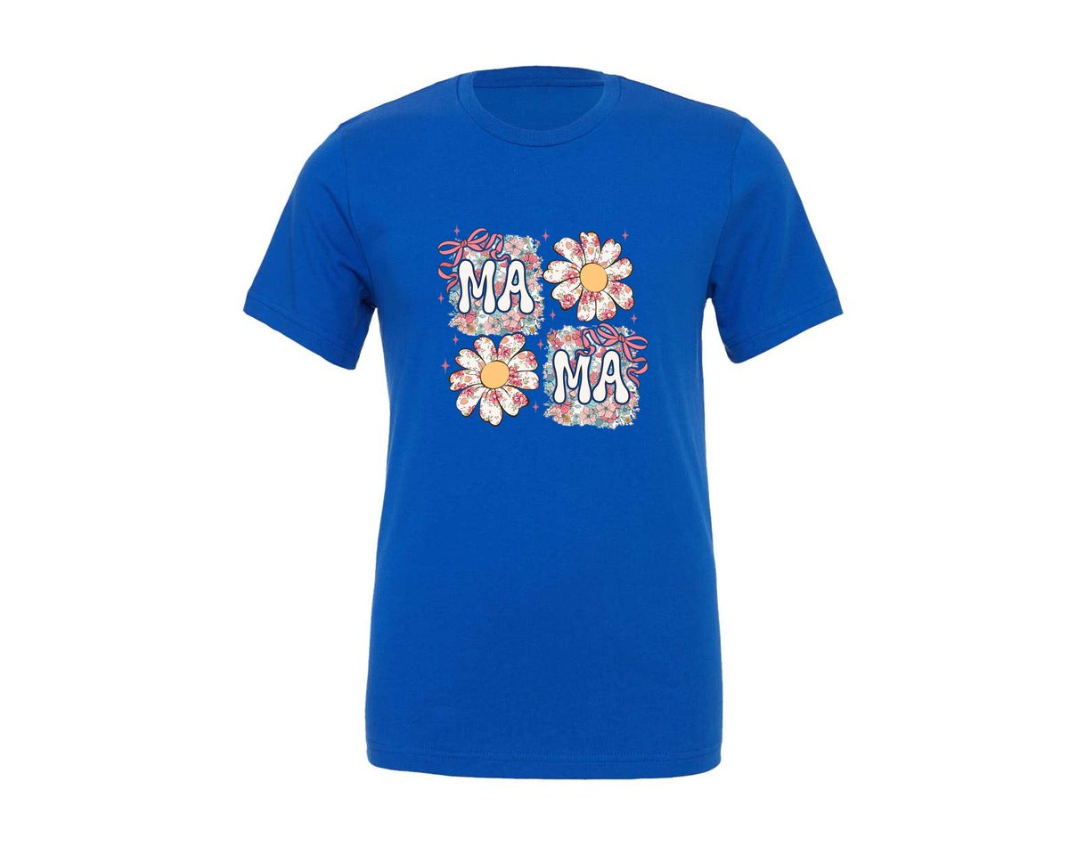 brand:Generic|color:True Royal Blue|Floral Mama Pink Daisy Bow Graphic T-Shirt