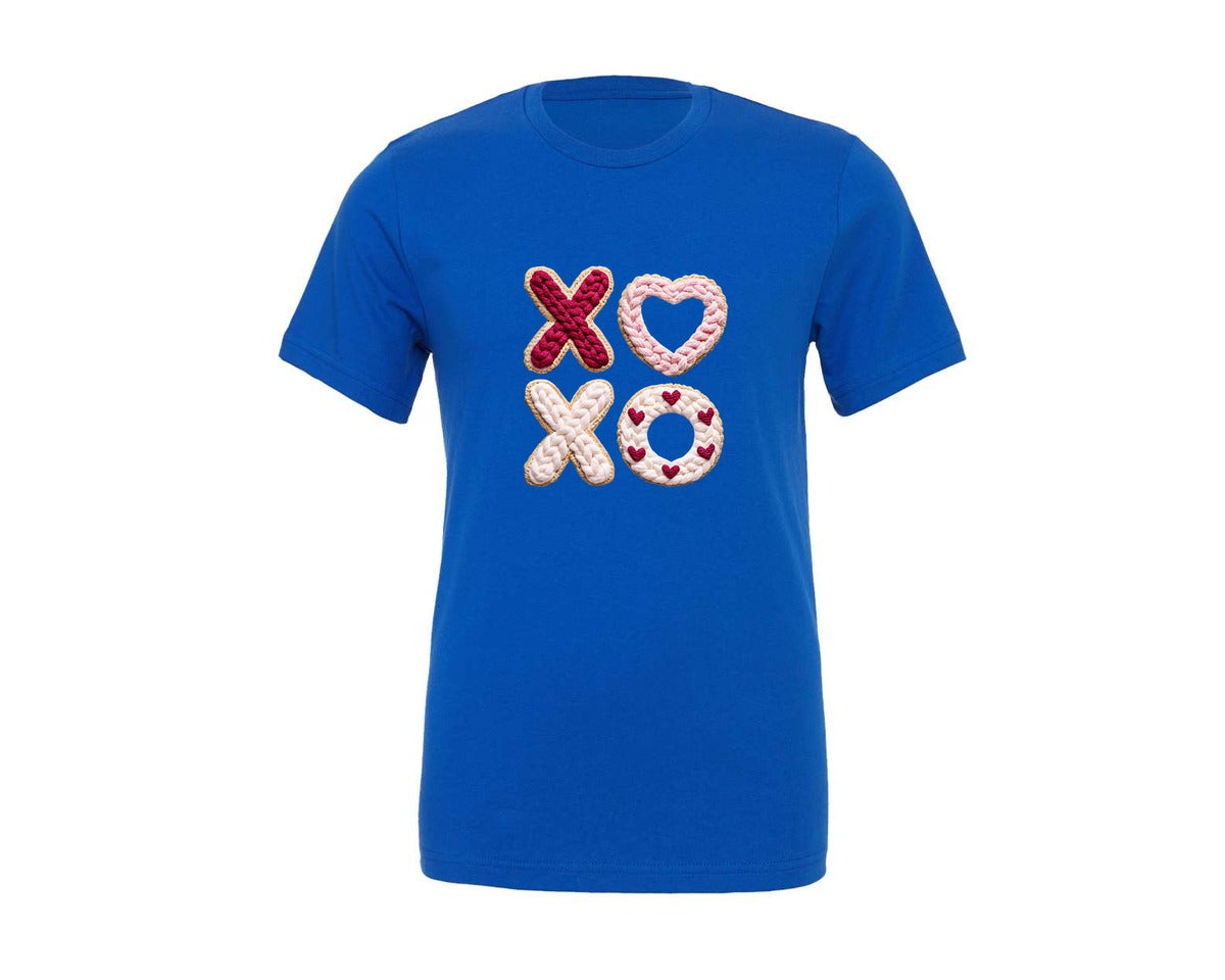brand:Generic|color:True Royal Blue|Faux Yarn Crochet Xoxo Valentines 2 Graphic T-Shirt