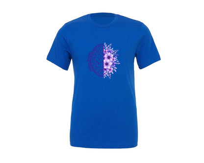 brand:Generic|color:True Royal Blue|Epilepsy Awareness Brain And Flowers Graphic T-Shirt