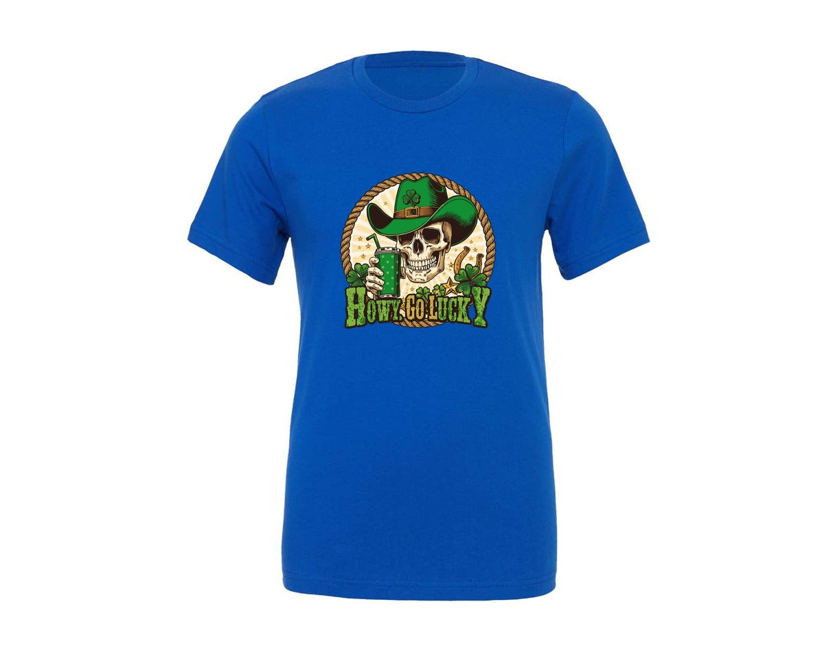 brand:Generic|color:True Royal Blue|Howdy Go Lucky Western St Patricks Day 4 Graphic T-Shirt