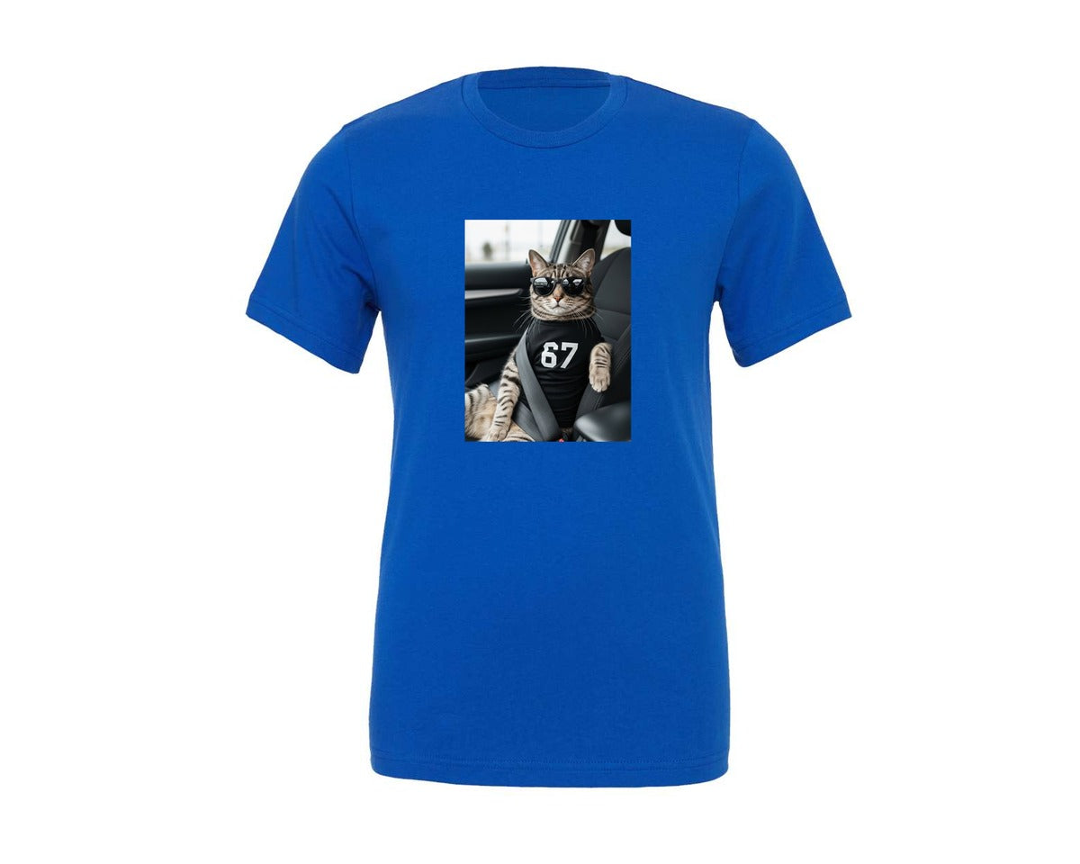 brand:Generic|color:True Royal Blue|Funny Cool Cat Wearing Six Seven Graphic T-Shirt