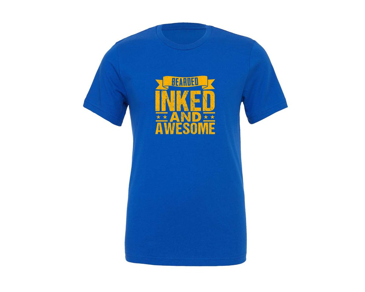 brand:Generic|color:True Royal Blue|Bearded Inked And Awesome Bearded Men Graphic T-Shirt