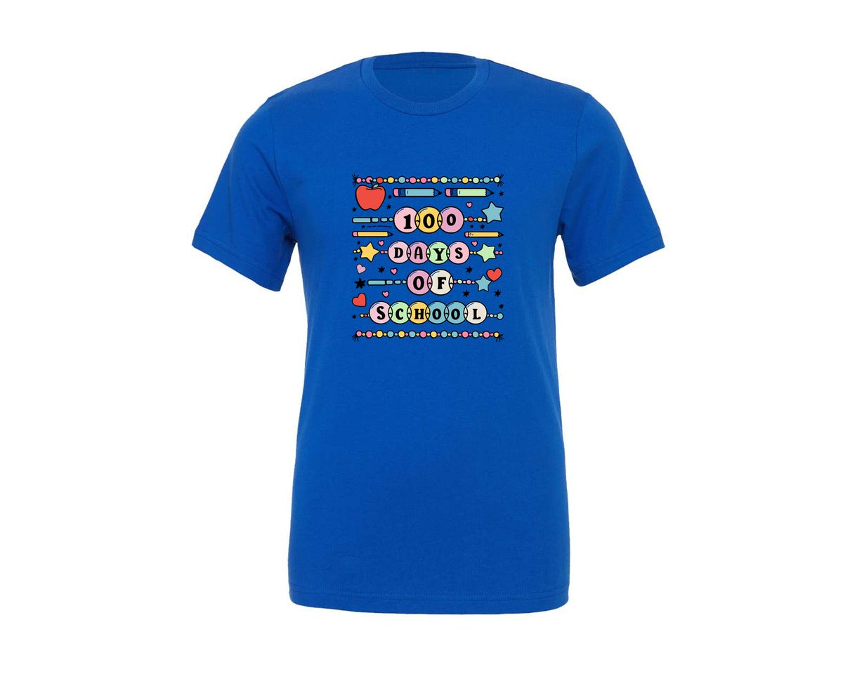 brand:Generic|color:True Royal Blue|Little Girl 100 Days Of School Graphic T-Shirt