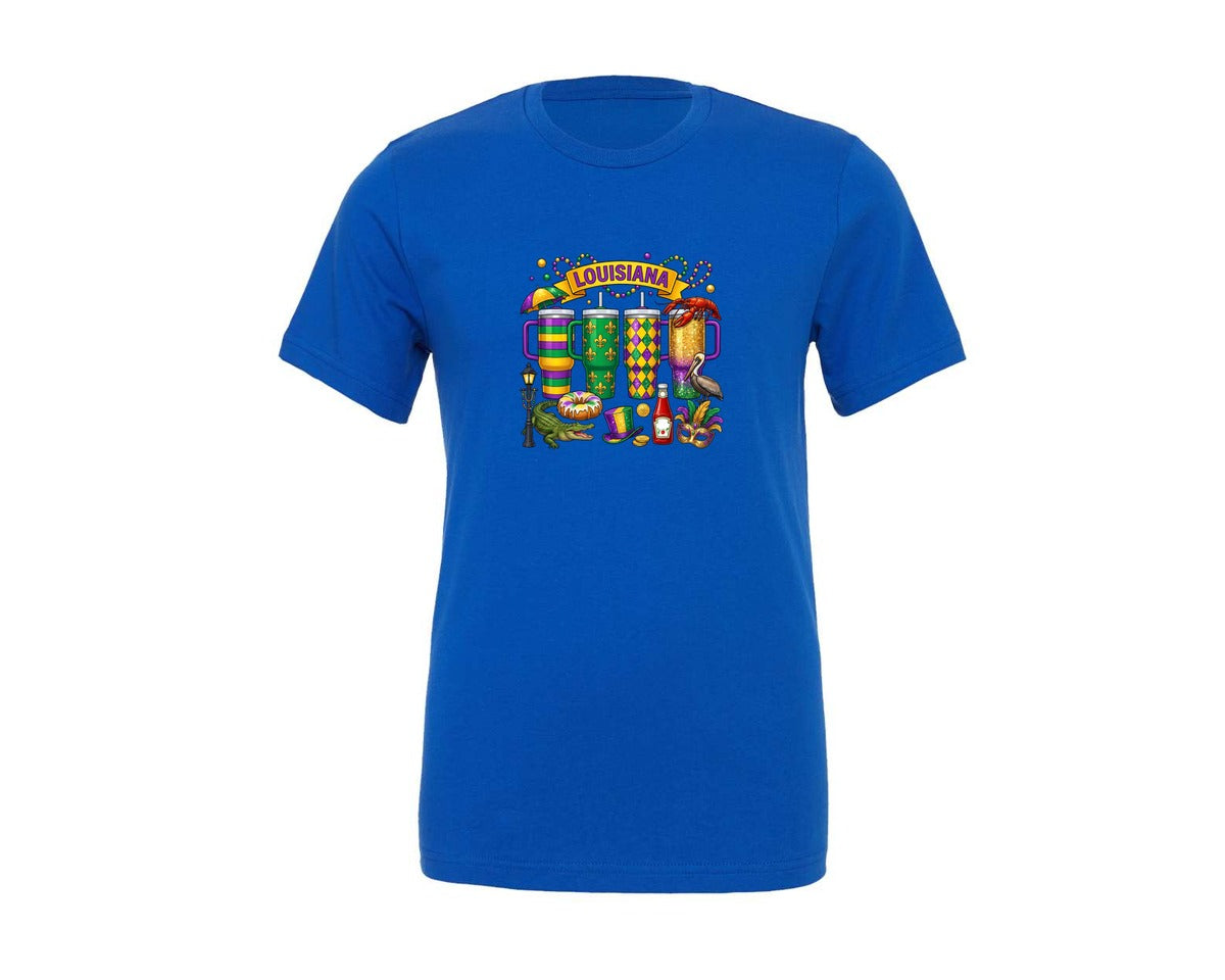 brand:Generic|color:True Royal Blue|Louisiana Mardi Gras Tumbler Graphic T-Shirt