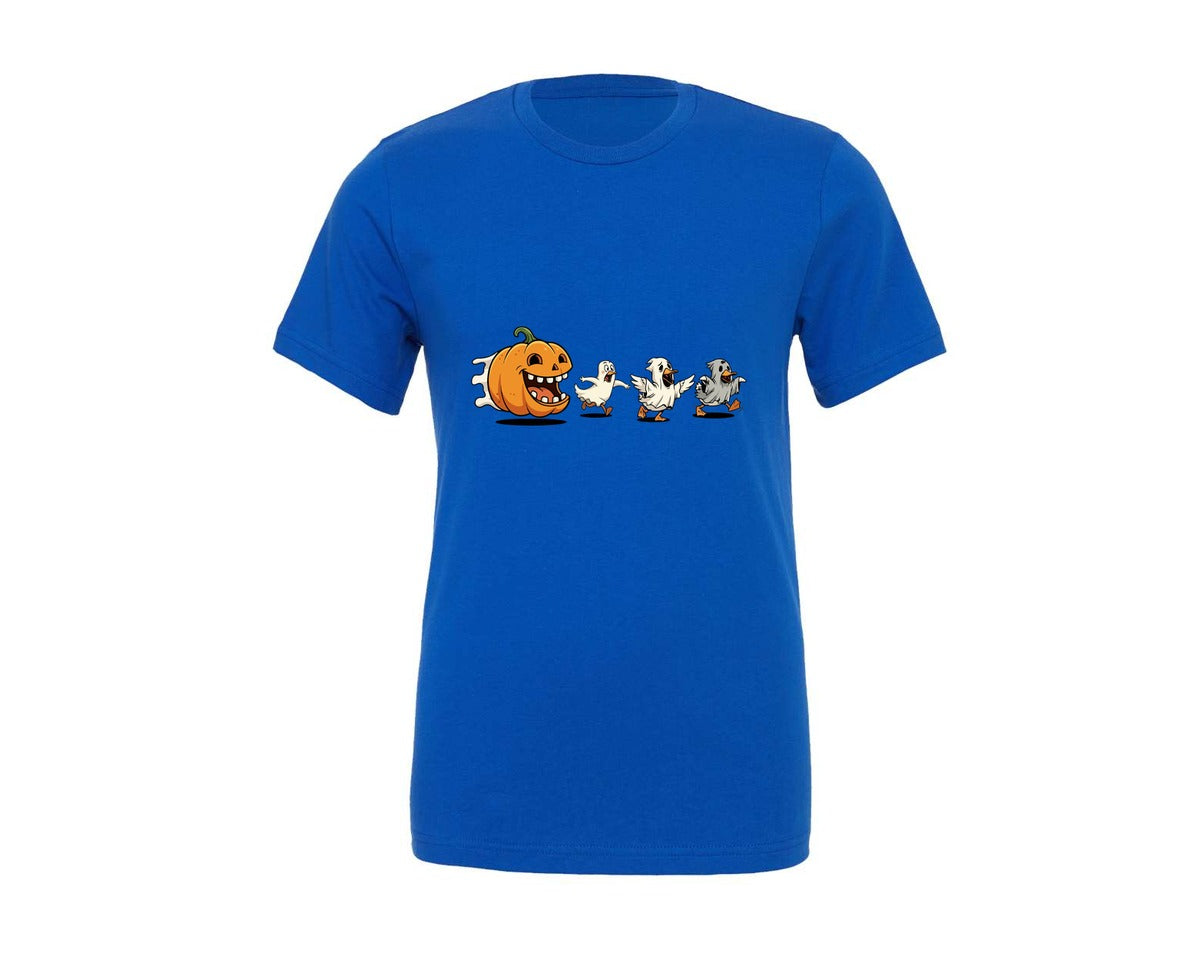brand:Generic|color:True Royal Blue|Funny Pumpkin Chase Halloween Graphic T-Shirt