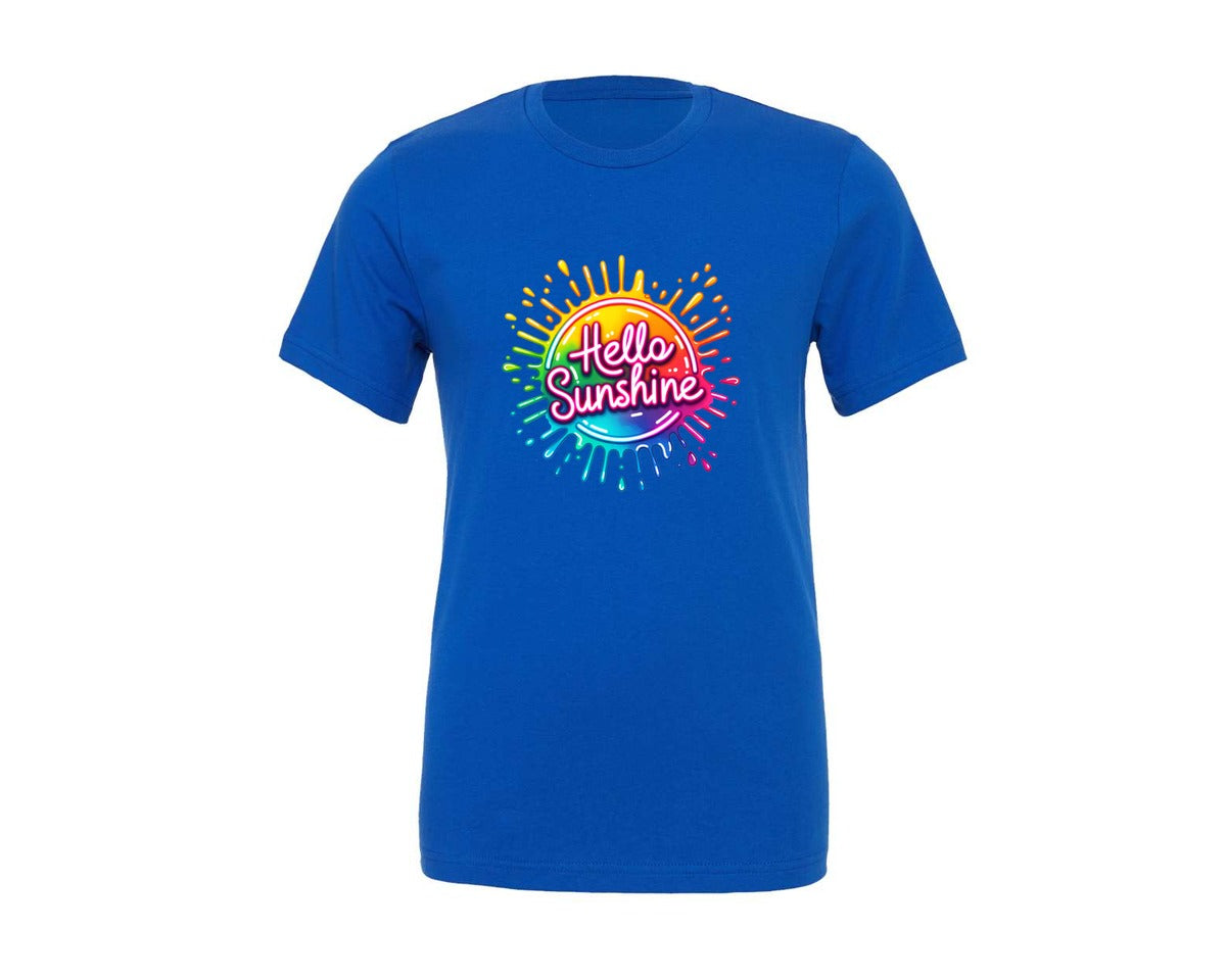 brand:Generic|color:True Royal Blue|Colorful Neon Hello Sunshine Graphic T-Shirt