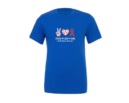 brand:Generic|color:True Royal Blue|Peace Love Heart Disease Awareness Graphic T-Shirt