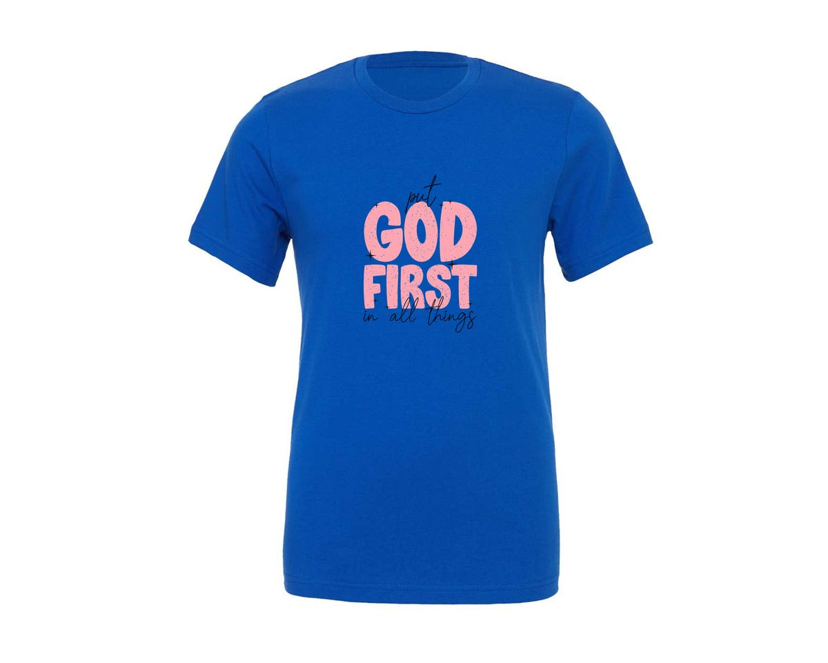 brand:Generic|color:True Royal Blue|Put God First In All Things Graphic T-Shirt