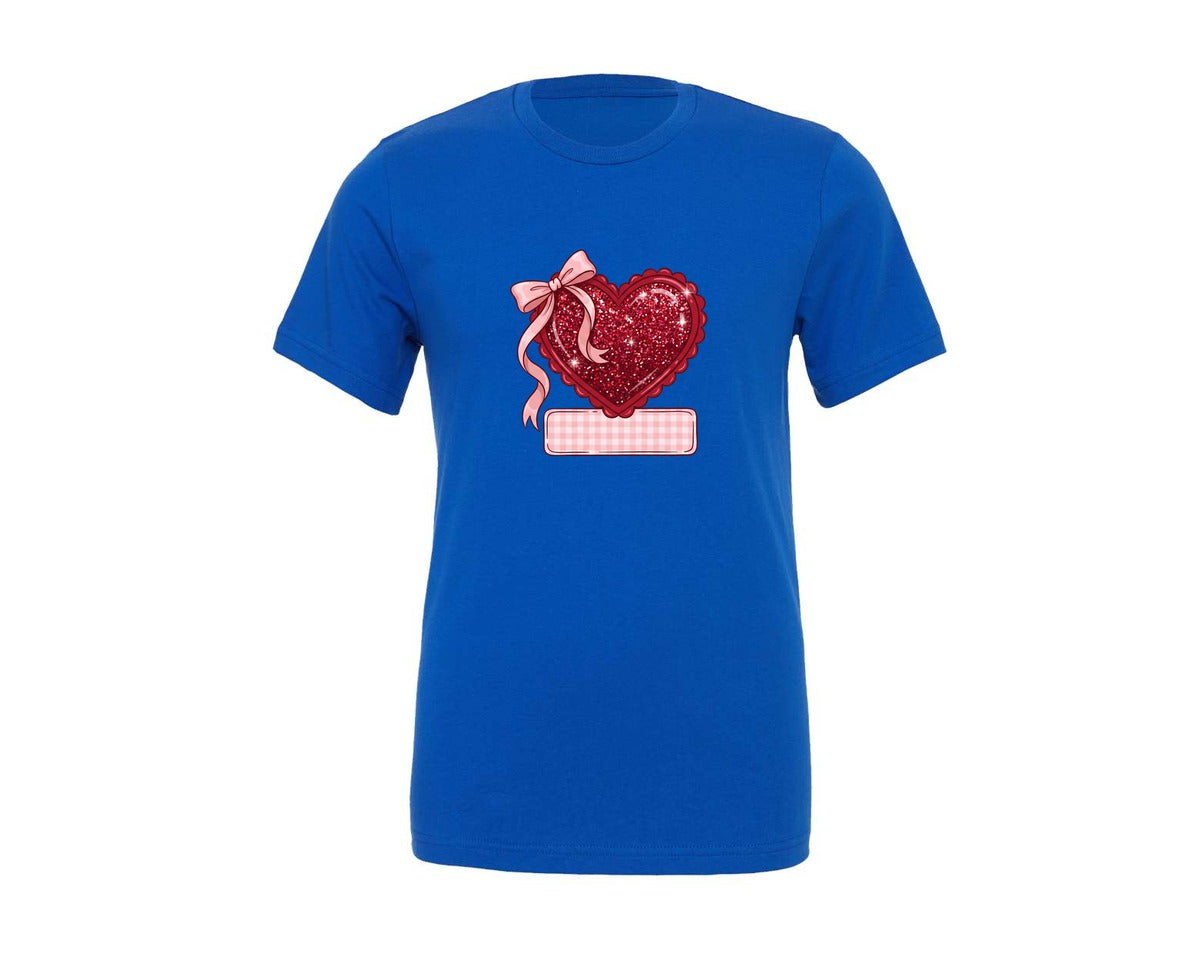 brand:Generic|color:True Royal Blue|Glitter Valentine Heart With Bow Graphic T-Shirt