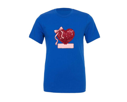 brand:Generic|color:True Royal Blue|Glitter Valentine Heart With Bow Graphic T-Shirt