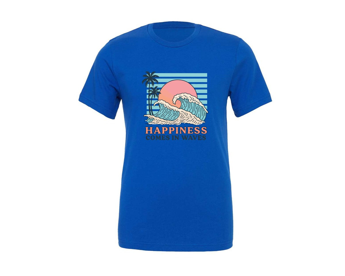 brand:Generic|color:True Royal Blue|Happiness Comes In Waves 40 Graphic T-Shirt
