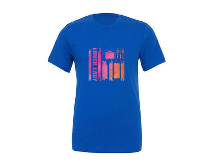 brand:Generic|color:True Royal Blue|Lunch Lady Tie Dye Usa Flag Graphic T-Shirt