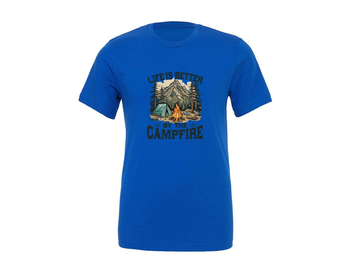 brand:Generic|color:True Royal Blue|Camper Campfire Camping Life Graphic T-Shirt