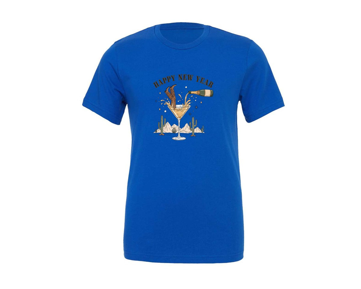 brand:Generic|color:True Royal Blue|Cowboy Boots In Champagne Graphic T-Shirt