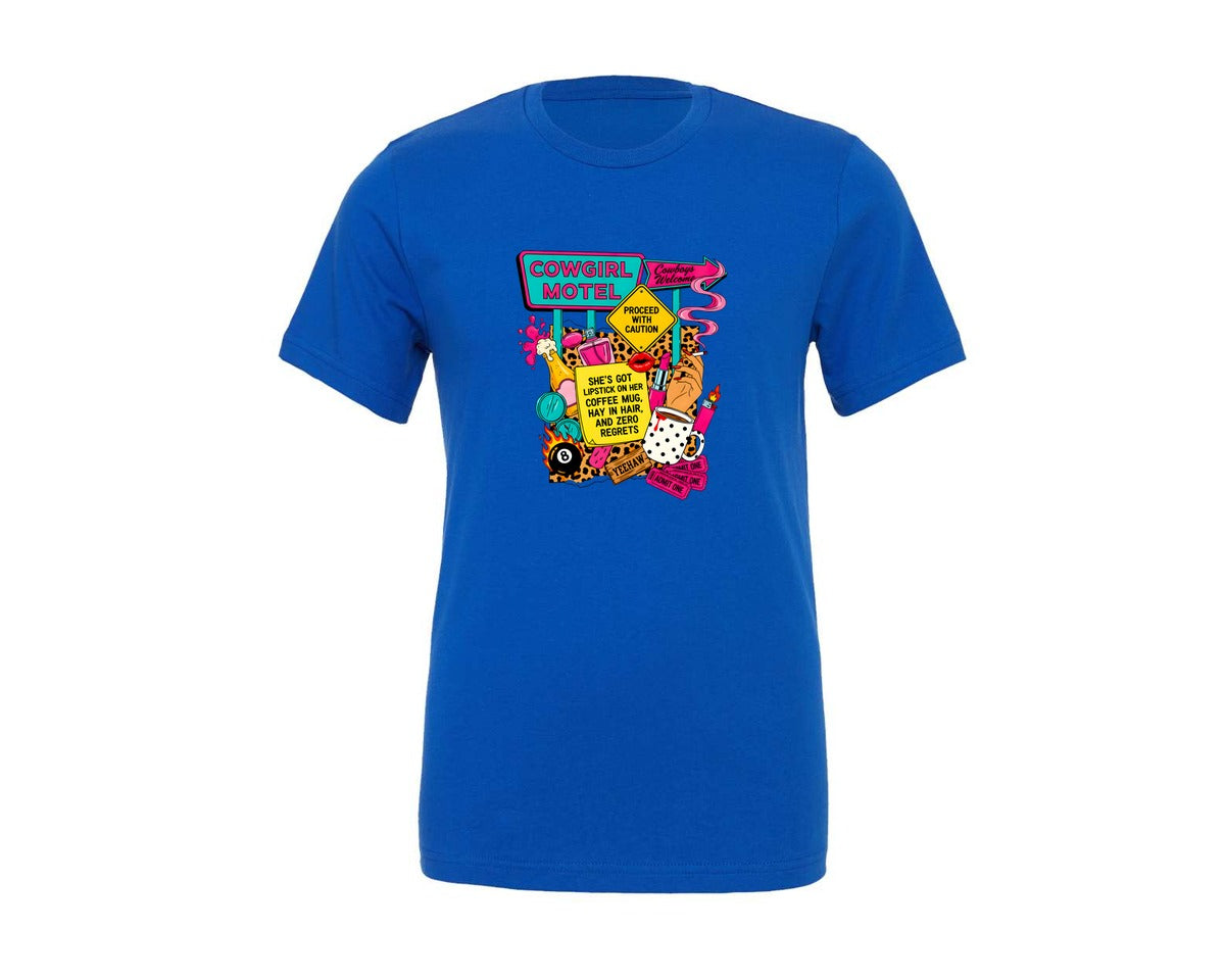 brand:Generic|color:True Royal Blue|Cowgirl Motel Collage Western Graphic T-Shirt
