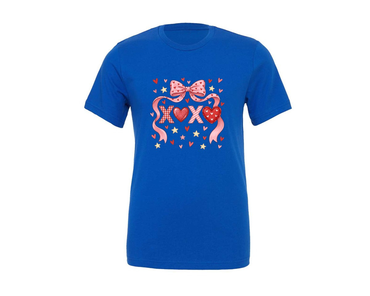 brand:Generic|color:True Royal Blue|Xoxo Coquette Bow Valentine Shirt Graphic T-Shirt