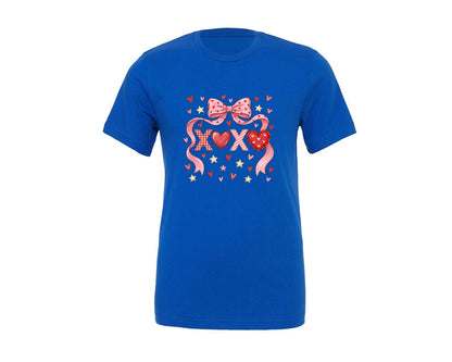 brand:Generic|color:True Royal Blue|Xoxo Coquette Bow Valentine Shirt Graphic T-Shirt