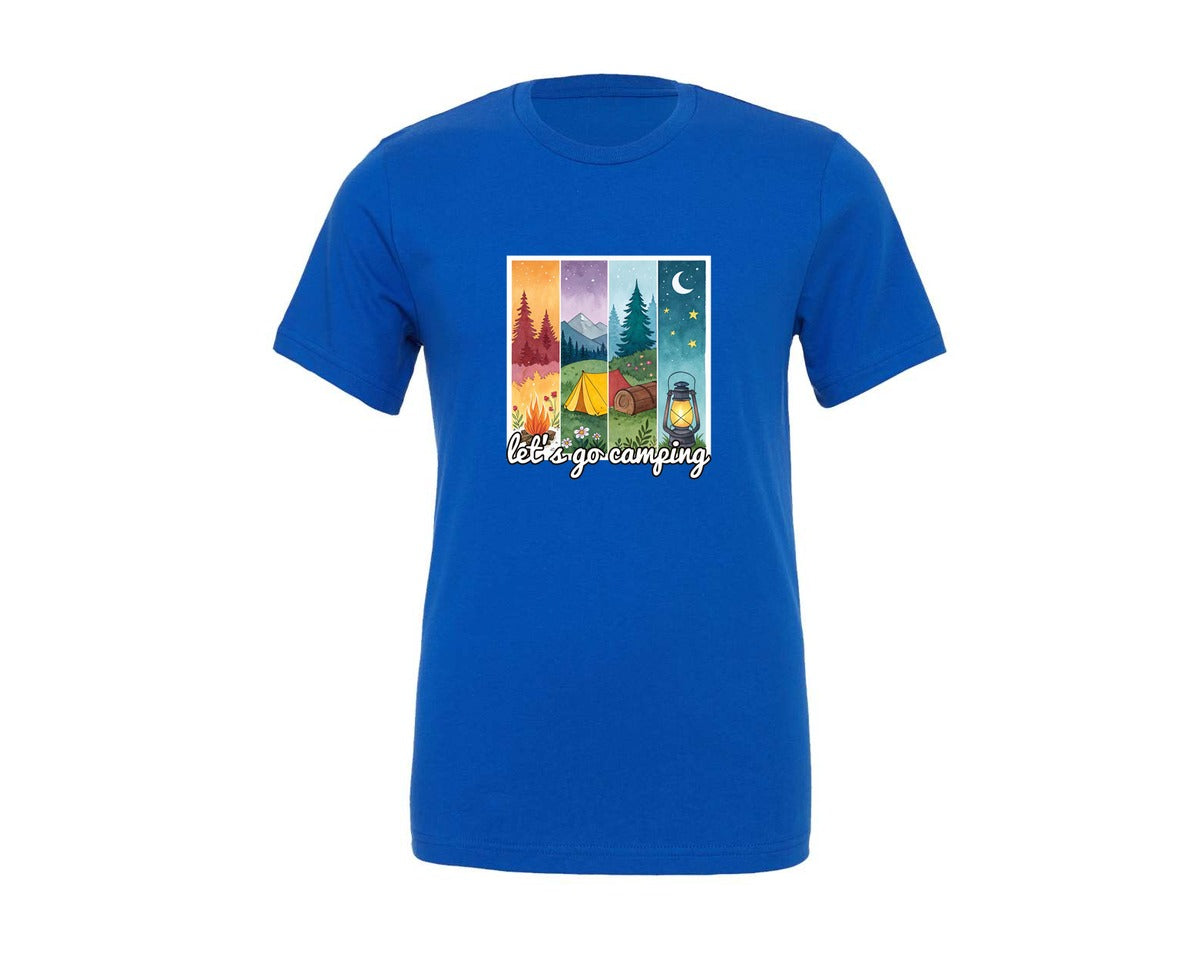 brand:Generic|color:True Royal Blue|Vintage Camping Lets Go Camping Graphic T-Shirt