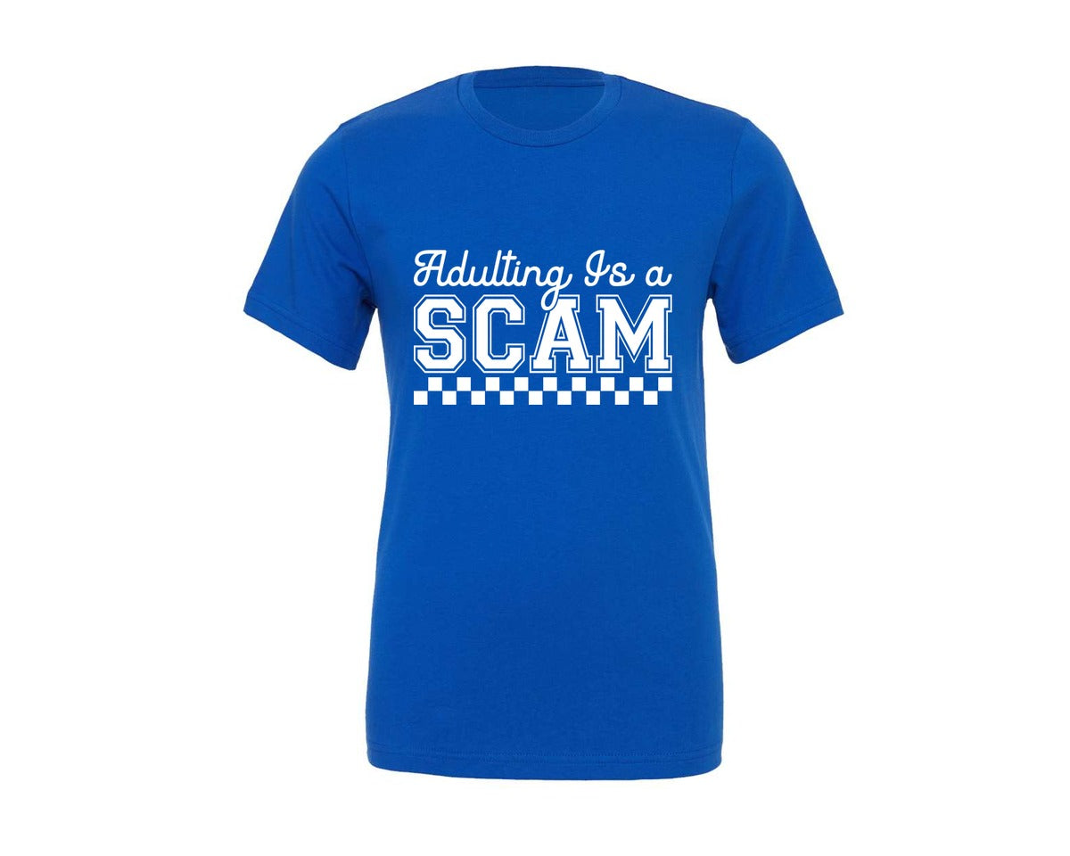 brand:Generic|color:True Royal Blue|Adulting Is A Scam Adult Humor 2 Graphic T-Shirt