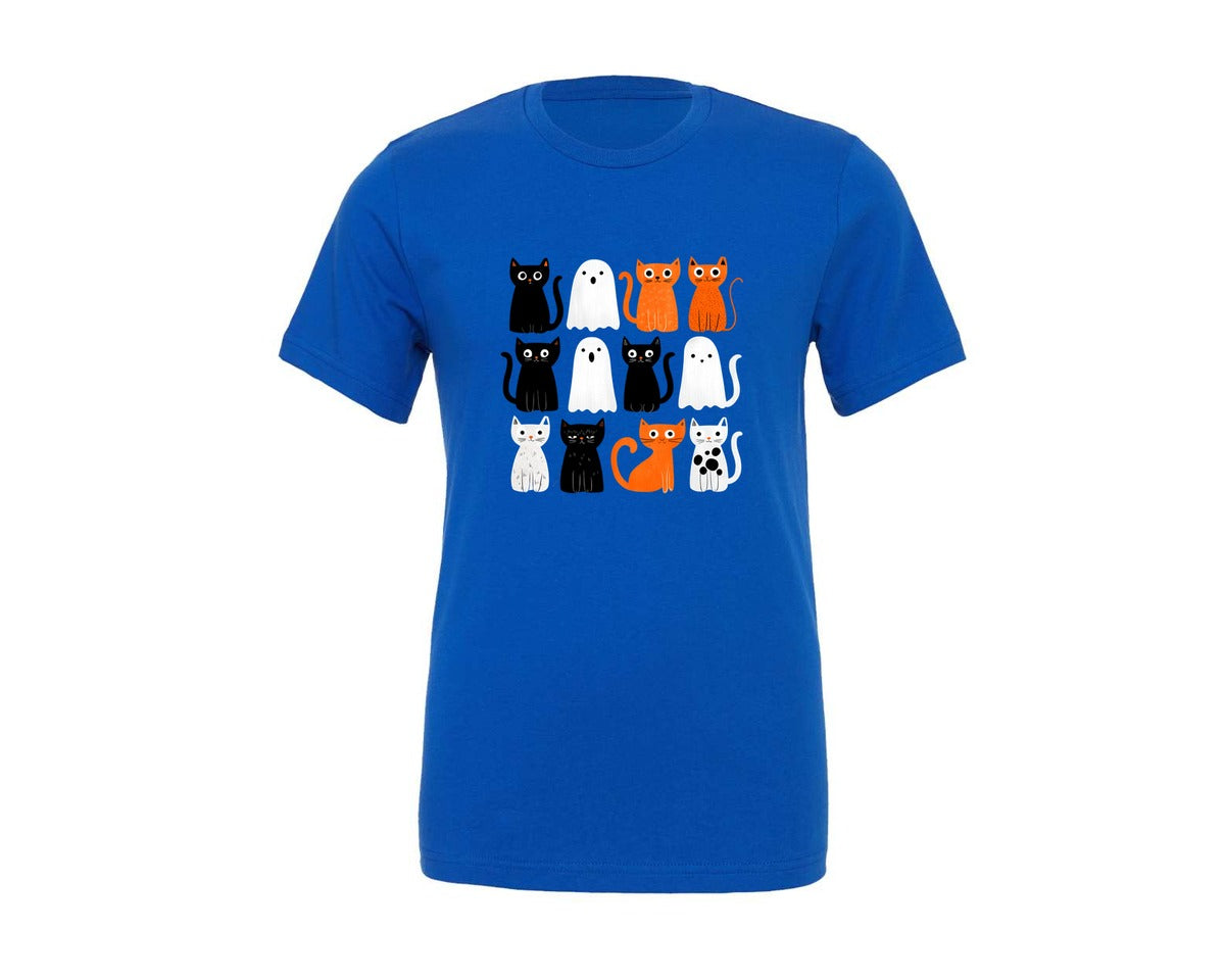 brand:Generic|color:True Royal Blue|Halloween Ghost And Cat 9 Graphic T-Shirt