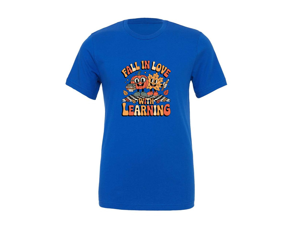 brand:Generic|color:True Royal Blue|Fall In Love With Learning Teacher Graphic T-Shirt