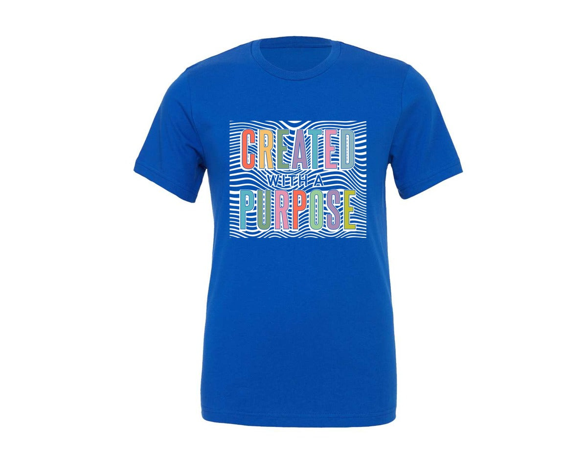 brand:Generic|color:True Royal Blue|Created With A Purpose Positive Vibes Graphic T-Shirt