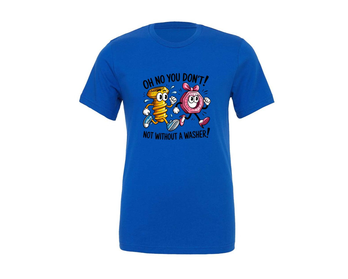 brand:Generic|color:True Royal Blue|Funny Cartoon Nut Bolt With Washer Graphic T-Shirt