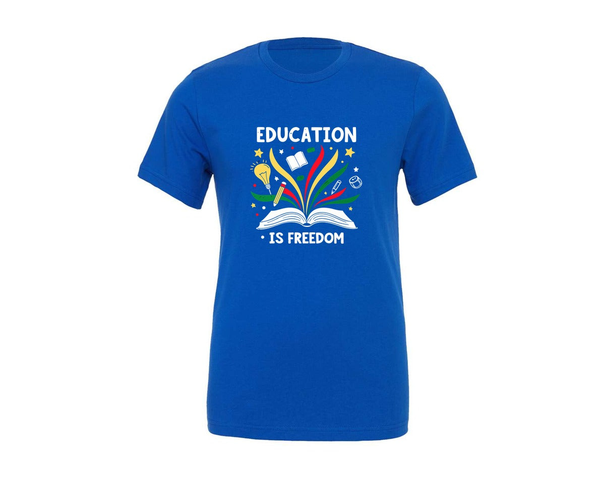 brand:Generic|color:True Royal Blue|Education Education Is Freedom Graphic T-Shirt