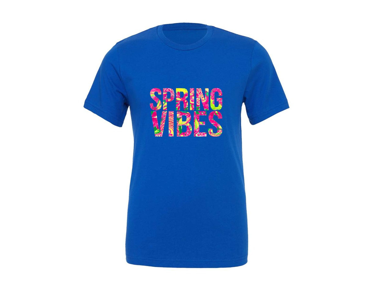 brand:Generic|color:True Royal Blue|Colorful Floral Spring Vibes Graphic T-Shirt