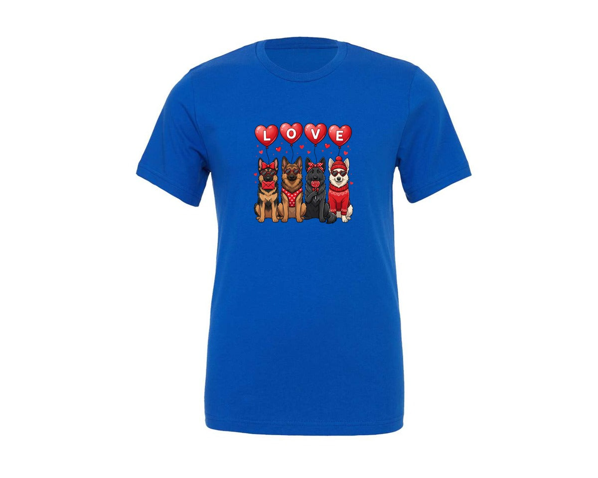 brand:Generic|color:True Royal Blue|Cute Valentine German Shepherd Dogs Graphic T-Shirt