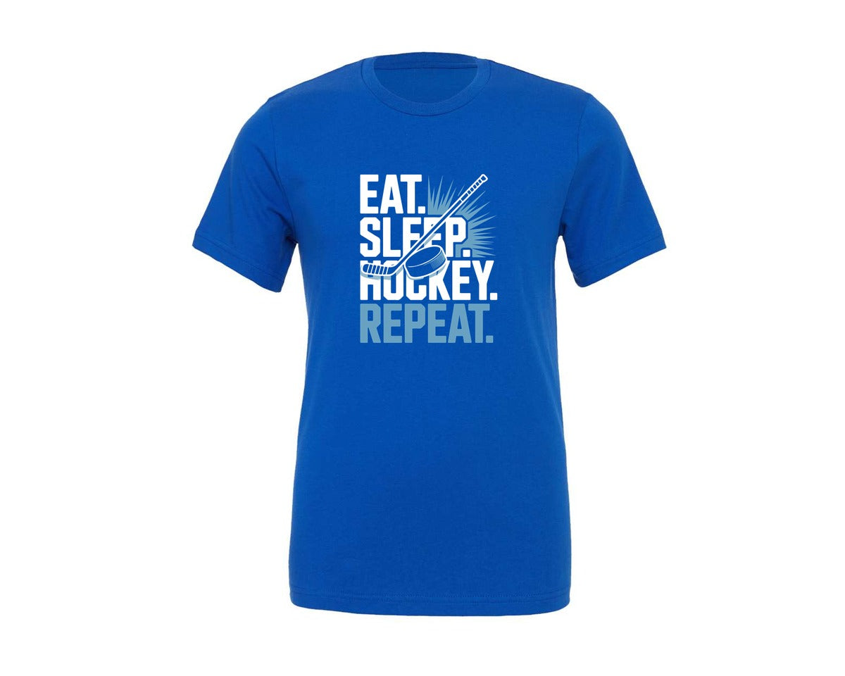 brand:Generic|color:True Royal Blue|Eat Sleep Hockey Repeat T Shirt Design 8 Graphic T-Shirt