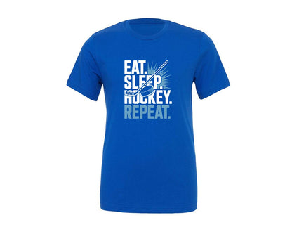 brand:Generic|color:True Royal Blue|Eat Sleep Hockey Repeat T Shirt Design 8 Graphic T-Shirt