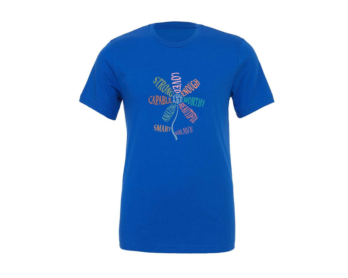 brand:Generic|color:True Royal Blue|You Are Flower Inspirational Graphic T-Shirt