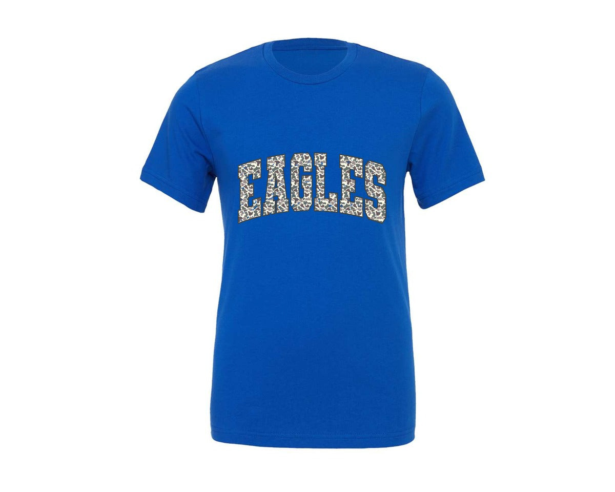 brand:Generic|color:True Royal Blue|Camo Eagles Camouflage School Mascot Graphic T-Shirt