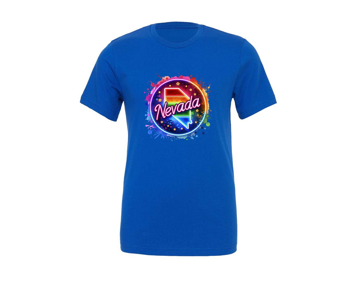 brand:Generic|color:True Royal Blue|Colorful Neon Nevada Map Graphic T-Shirt