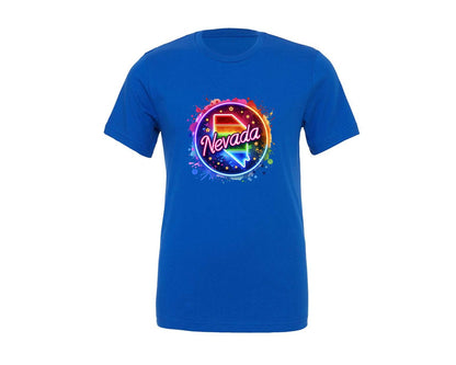 brand:Generic|color:True Royal Blue|Colorful Neon Nevada Map Graphic T-Shirt
