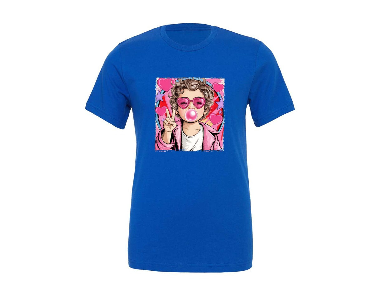 brand:Generic|color:True Royal Blue|Retro Cupid Blowing Bubble Pngvalentine Graphic T-Shirt