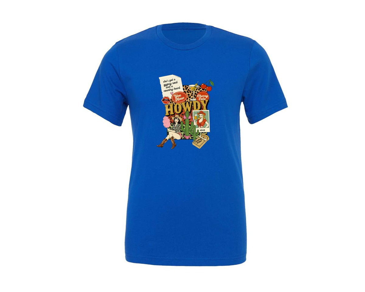 brand:Generic|color:True Royal Blue|Retro Cowgirl Collage Western 2 Graphic T-Shirt