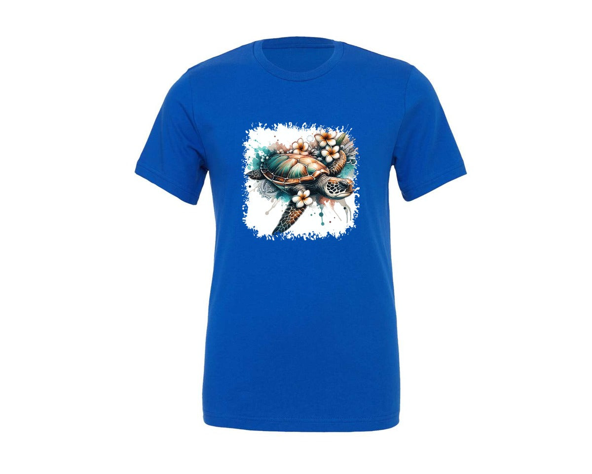 brand:Generic|color:True Royal Blue|Sea Turtle Tropical Square Tshirt Graphic T-Shirt