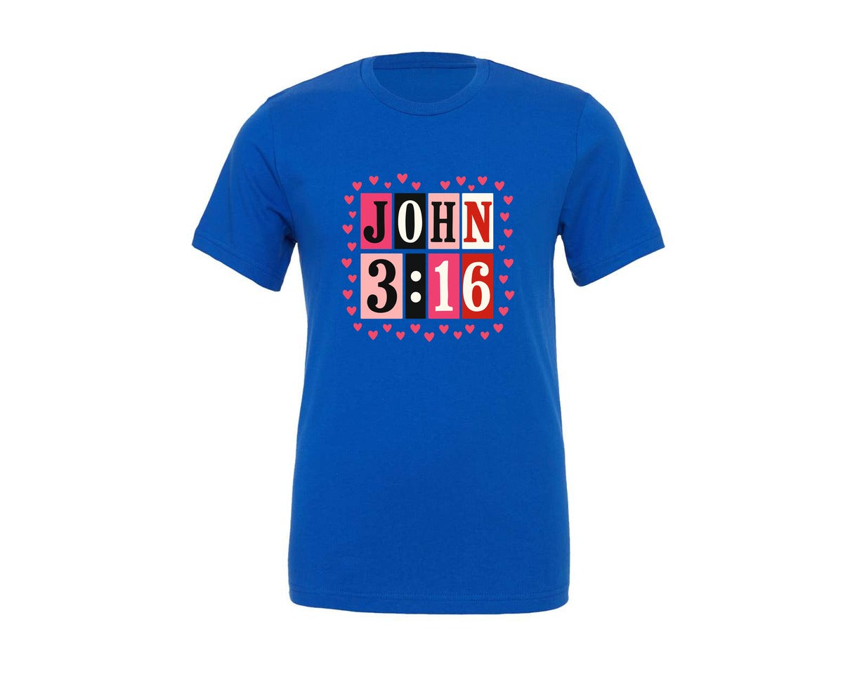 brand:Generic|color:True Royal Blue|John 3 16 Preppy Valentine 3 Graphic T-Shirt